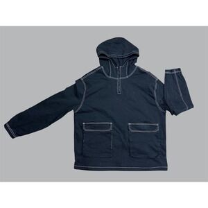 NOVAMEN Black Contrast Stitch Pullover Hoodie Jacket Mens XL Quarter Zip Pockets